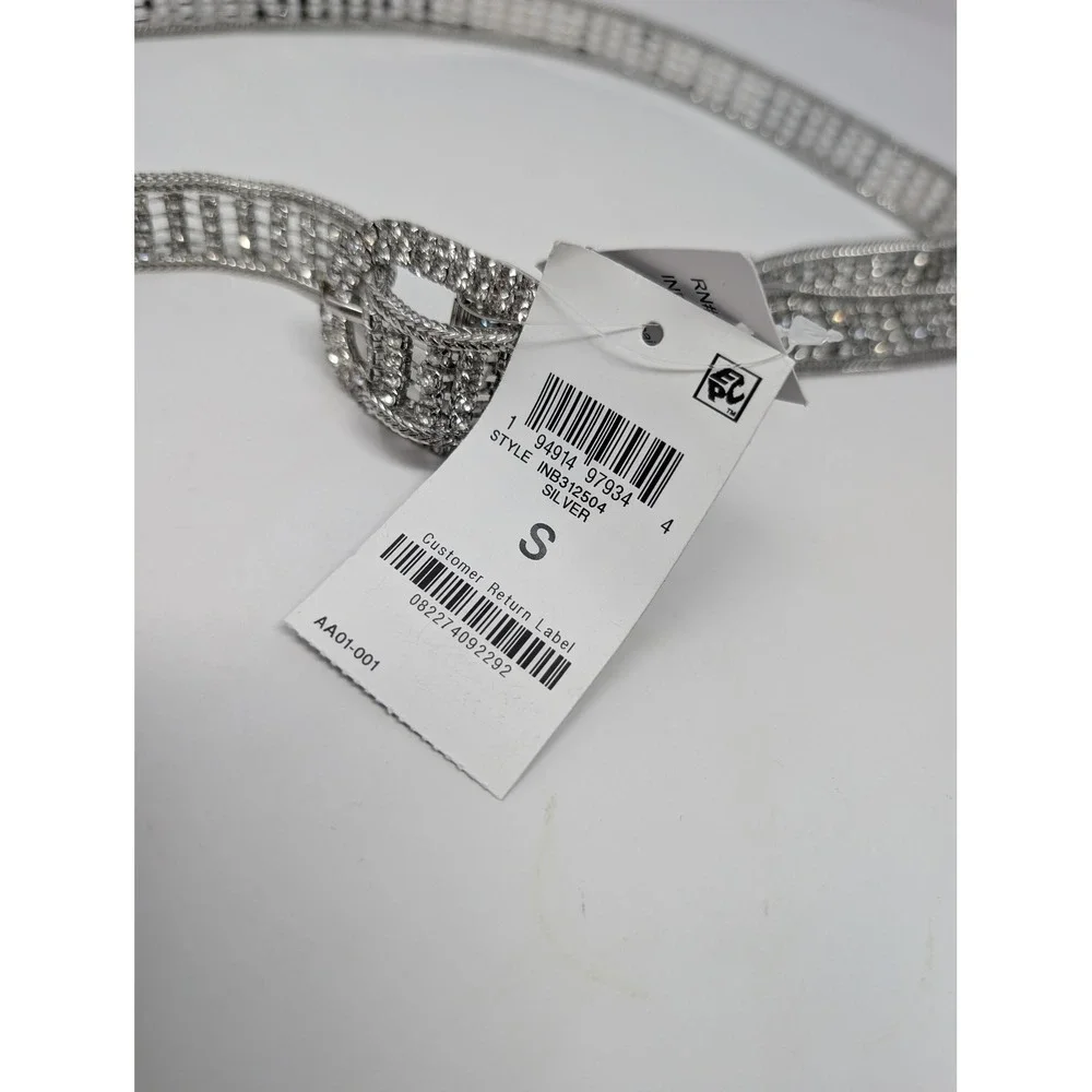 INC International Concepts Silver Rhinestone Chain Belt Size‎ S Y2K McBling 90s